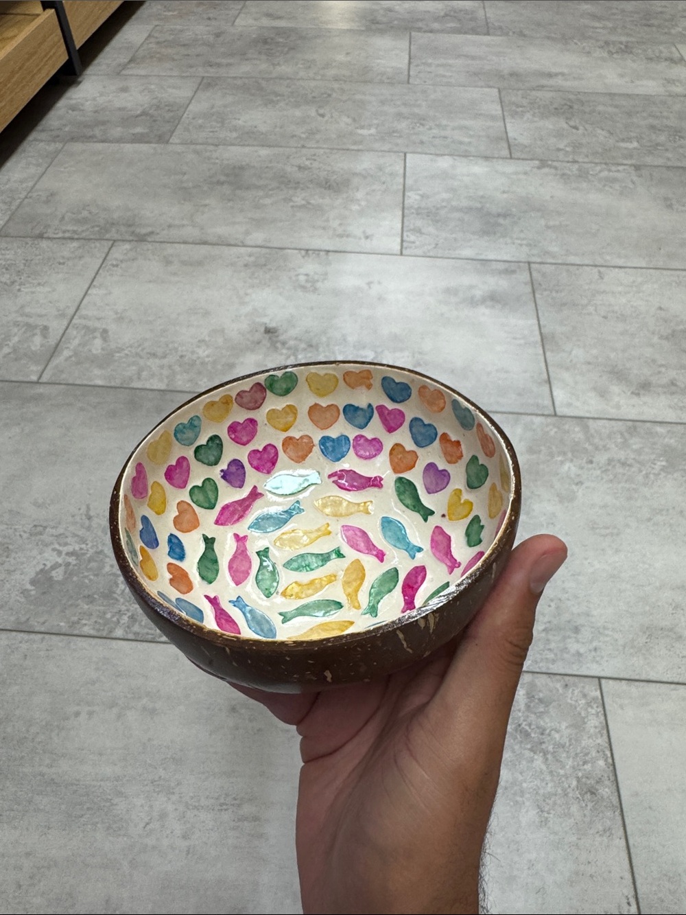 Hand-Painted Multicolor Heart & Fish Ceramic Bowl - Home Art